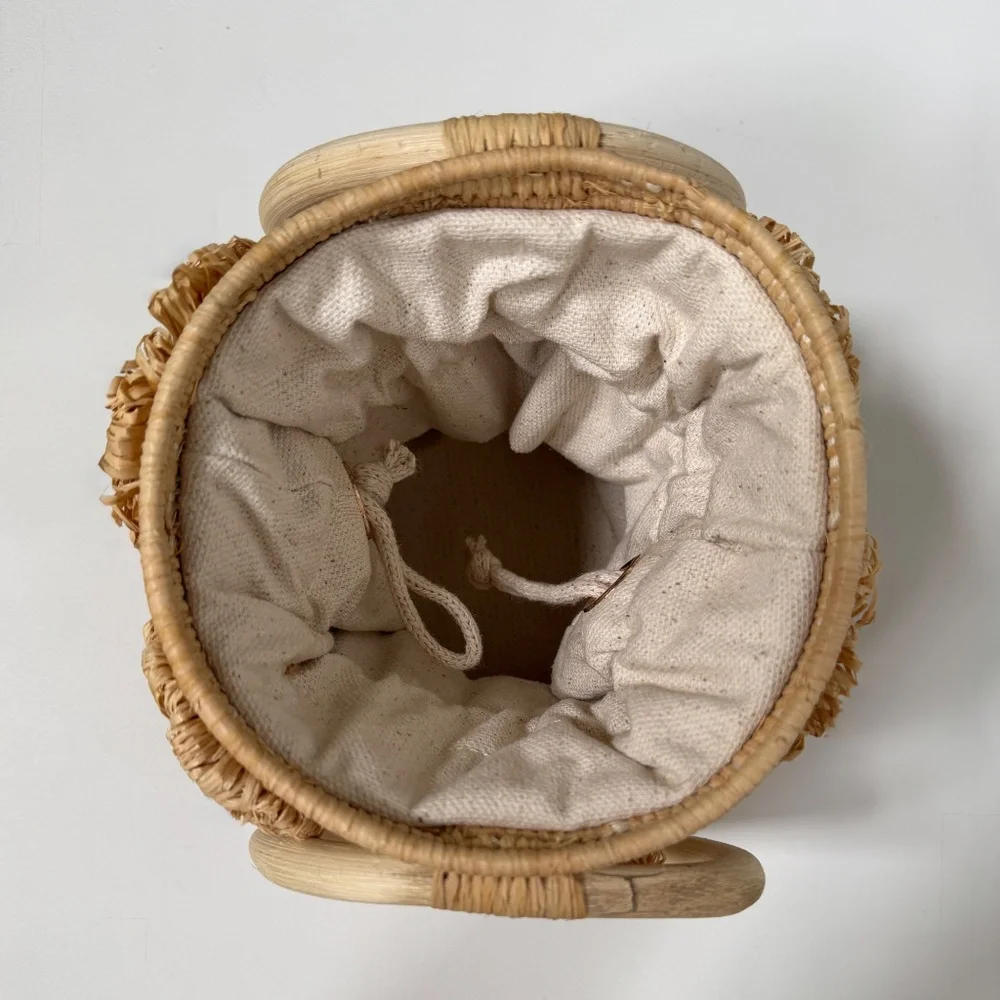 Poolside Raffia-Trimmed Straw Bucket Bag - Picture 13 of 14